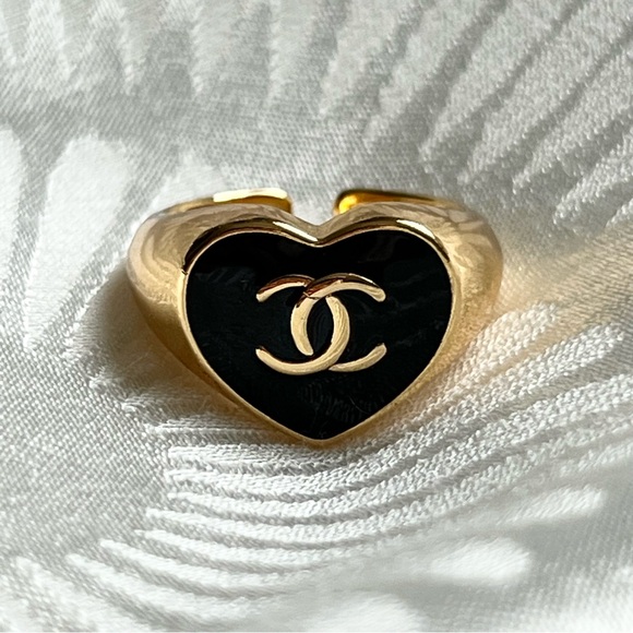 Chanel Gold and Black Heart Ring - Picture 1 of 16